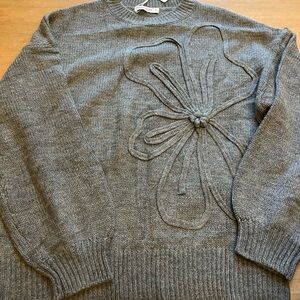 Gray Crewneck Sweater with Floral Applique